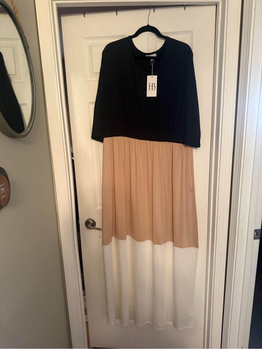 HB Colorblock Maxi Dress — Black, Camel & White